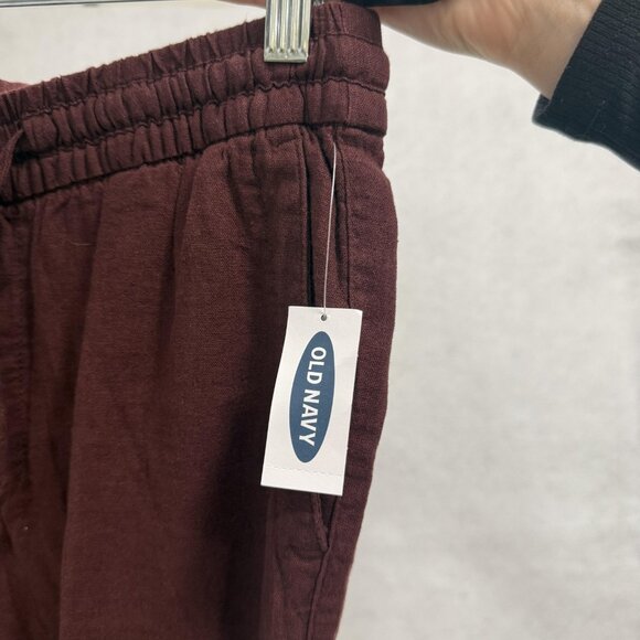 Old Navy Pants Womens Small Tall Burgundy Linen Blend High Rise Straight Leg - Picture 3 of 12